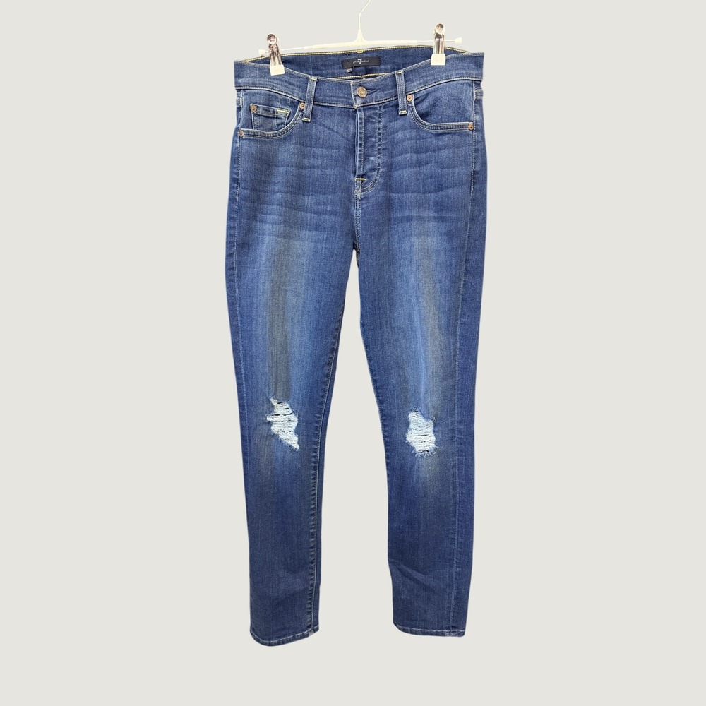 7 For All Mankind Josefina Jeans Womens 26 Blue Distressed Skinny Boyfriend